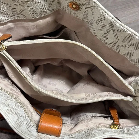 MICHAEL KORS Hamilton White Monogram Tote with Brown Leather Trim - Picture 8 of 13